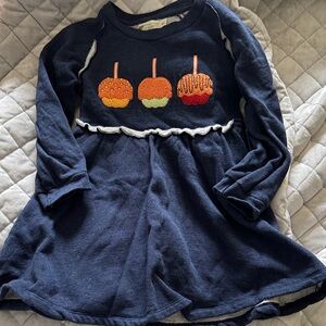 Navy Blue Kids Dress with Embroidered Apples